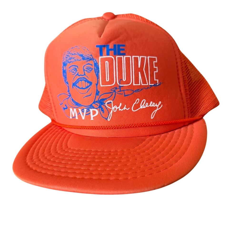 Vintage John Elway The Duke Of Denver Broncos Snapback Hat MVP ORANGE Trucker